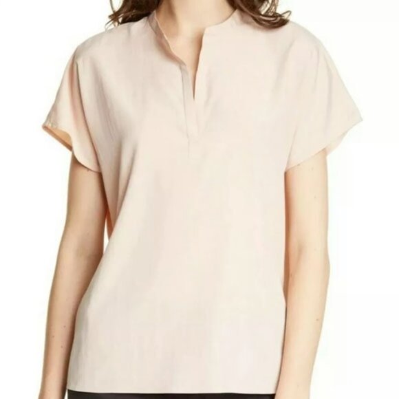 Eileen Fisher Mandarin Collar Top M Dune Tencel Blend Lightweight Lagenlook $198 - Picture 2 of 16